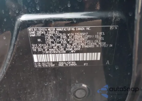2014 Toyota Rav4 Le from USA, damaged, VIN 2T3BFREV9EW183398